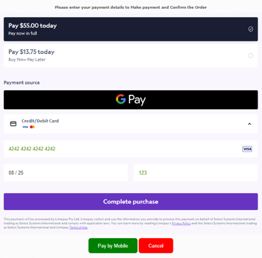 Payment Selection